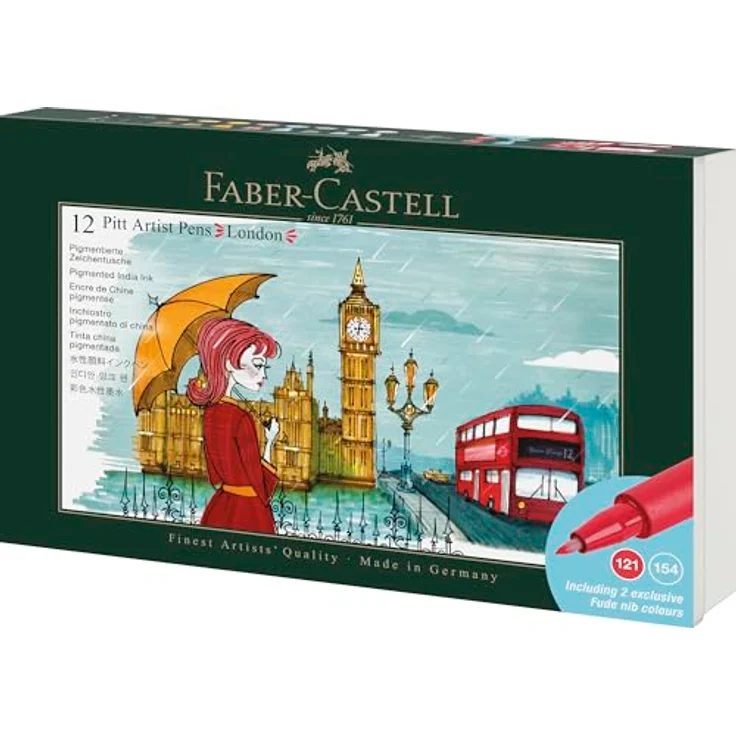 OTTO Pitt Artist Pen Tuschestift Geschenkset London, 12-teilig, pigmentierte wasserfeste Tusche, flexible Pinselspitze – Bild 2
