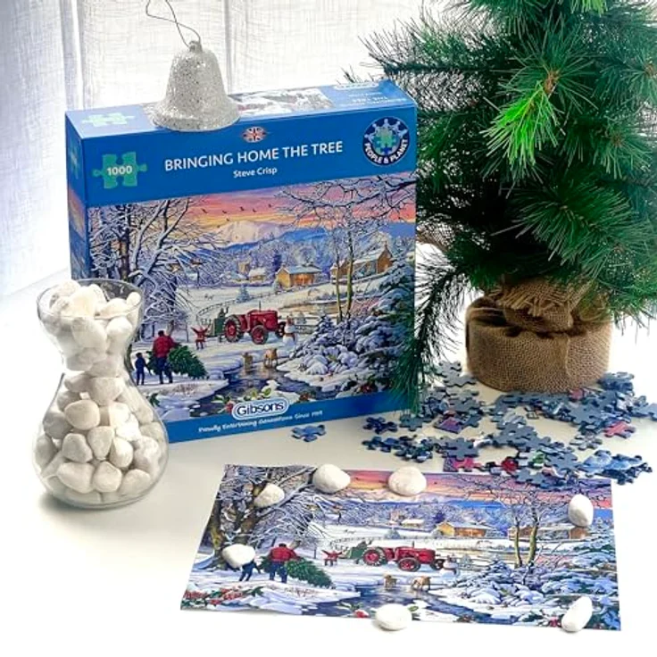Gibsons Bringing Home The Tree 1000 Teile Weihnachts-Puzzle, nachhaltiges Puzzle aus 100% recyceltem Karton, perfektes Geschenk für Erwachsene – Bild 2