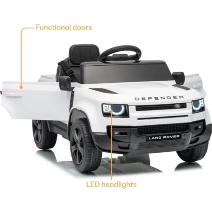 Vrooomy Land Rover Defender 90 Elektro-Kinderfahrzeug 12V für 1 bis 5 Jahre – Akku-Kinderauto mit Fernbedienung, EVA-Rädern, 3-Punkt-Gurt und MP3-Player – Weiß – Bild 6