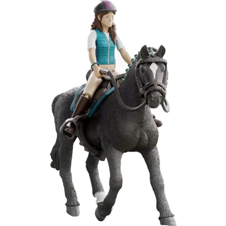 Schleich Lisa & Storm, Reiterin und Pferd im Horse Club, vollbewegliche Figur mit abnehmbaren Sattel und Zaumzeug, Hannoveraner-Wallach in schwarz, 15,5 x 18 x 8,2 cm – Bild 1