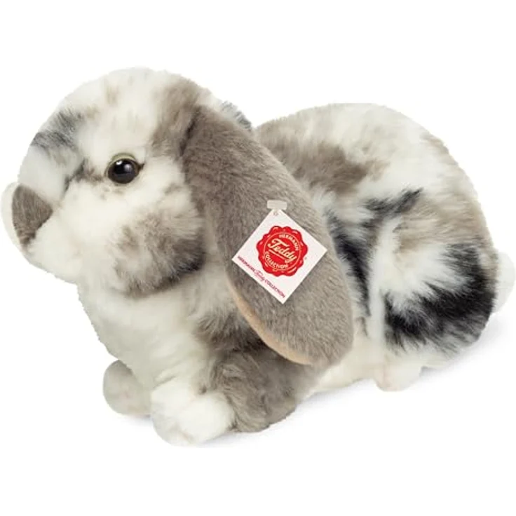 Teddy Hermann 93733 Widderkaninchen grau-weiß gescheckt, Kuscheltier aus recyceltem Polyester, 23 cm, kinderfreundlich und pflegeleicht – Bild 1
