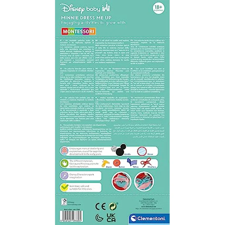 Clementoni Disney Baby Minnie Dress me up – Plüschtier mit Reißverschlüssen, Knöpfen und Raschelelementen - Geschenk für Kinder ab 18 Monate, 17860 – Bild 3