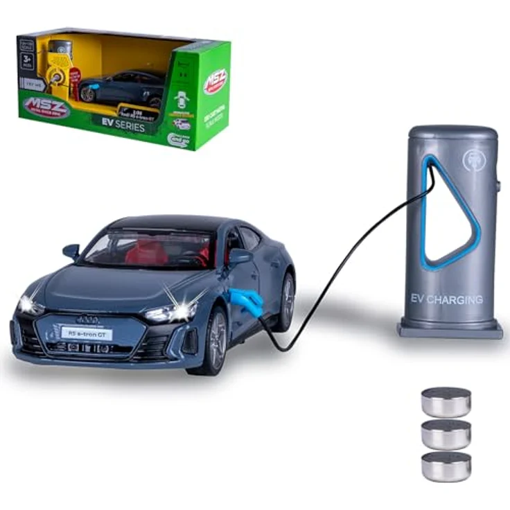 JAMARA 402606 Audi RS e-tron GT, Diecast 1:36 Modellauto mit LED-Lichtern, manuell öffnenden Türen und Motorsound, inklusive Knopfzellen, Spielzeug für Kinder – Bild 1