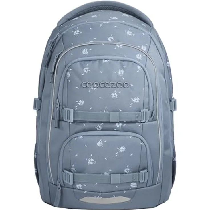 Coocazoo PORTER Schulrucksack „Bloomy Daisy”, hellgrau, ergonomischer Tornister, höhenverstellbar, mit Brust- und Hüftgurt, für die 3. Klasse, 5 Fächer, nachhaltige Materialien