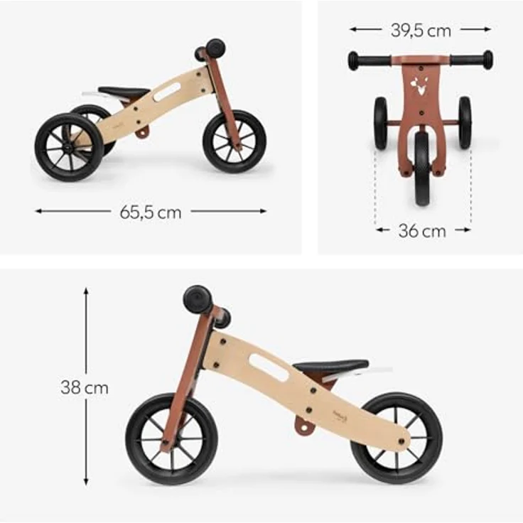 Hauck First Ride Eco, Fuchs - 2 in 1 Holz Dreirad Rutscher & Laufrad mit höhenverstellbarem Sattel, 7,5 Zoll Räder für Kinder ab 1 Jahr bis 20 kg, Tragegriff, Anti-Rutsch-Griffe – Bild 3