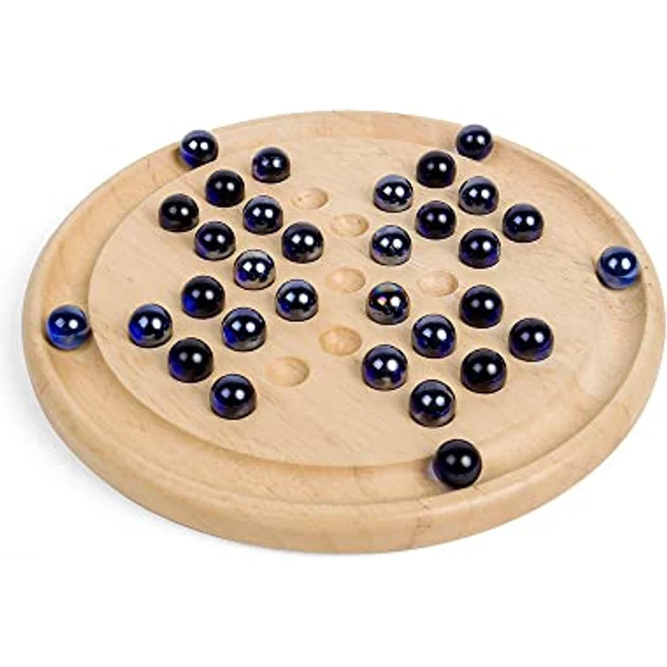 Bigjigs Toys Solitär, Kreisförmiges Holzbrett & Marmor, ab 1 Jahr, Brettspiel – Bild 2