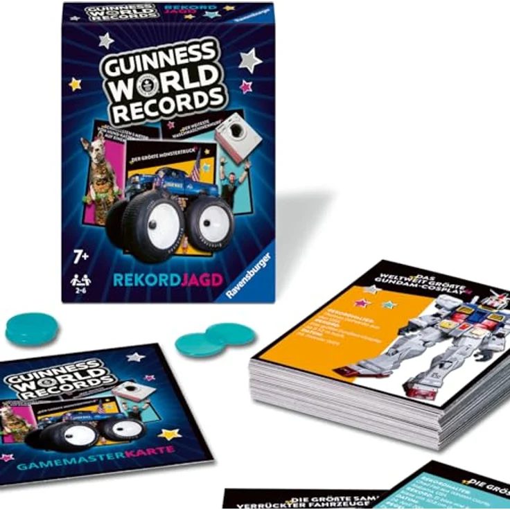 Ravensburger 22889 - Guinness World Records: Rekordjagd - Quiz- und Gedächtnisspiel voller Rekorde, Spiel ab 7 Jahren, Kartenspiel für 2-5 Spieler – Bild 1