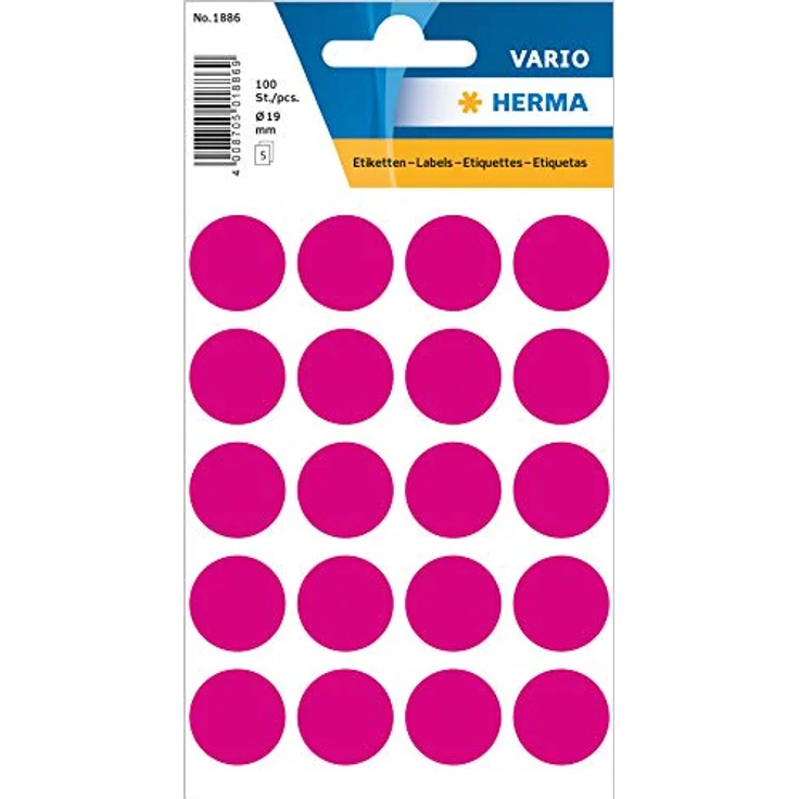 HERMA 1886 Punktaufkleber, selbstklebende pinke Klebepunkte, Ø 19 mm, 100 Stück, ideal für Kalender und Basteln, matt, blanko Papier – Bild 1