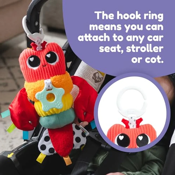 Lamaze Clip & Go Hummer Liam, Plüschfigur mit Befestigungsring, beweglichen Scheren und Beißring – Bild 2