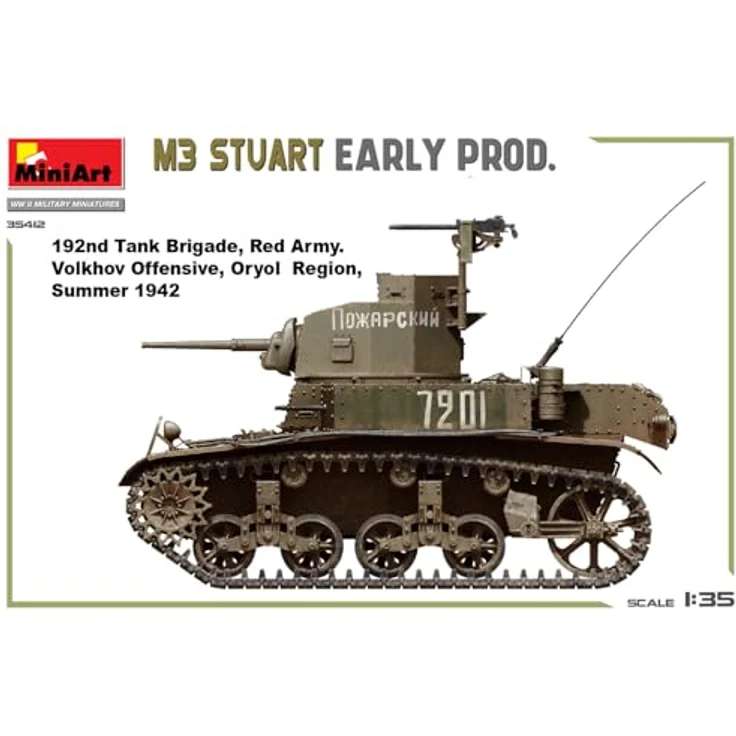 Other 1:35 M3 Stuart, Standmodell Panzer der frühen Produktionsreihe mit beweglichen Luken und 6 Varianten Decals – Bild 3