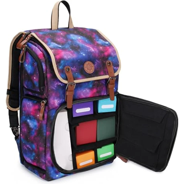 ENHANCE Sammelkarten-Aufbewahrungsbox-Rucksack in voller Größe für Spielkarten - Platz für Kartenordner, TCG Box Aufbewahrung, Playmat-Halter kompatibel mit Magic The Gathering, Pokemon (Galaxis) - Tragbarer und stilvoller Rucksack – Bild 1