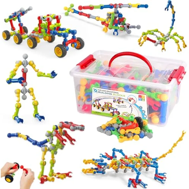 Afomida 170-teiliges STEM-Bauspielzeug, pädagogisches Konstruktionsbauset für Kinder 4–8 Jahre, 6 Farben, sicher und kreativ, geeignet für Jungen und Mädchen