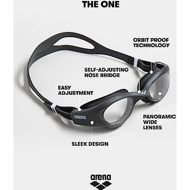 arena The One Anti-Fog Schwimmbrille Unisex für Erwachsene, Schwimmbrille mit Breiten Gläsern, UV-Schutz, Selbstjustierender Nasensteg, Orbit-Proof Dichtungen – Bild 3