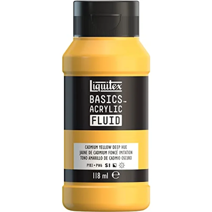Liquitex Basics Fluid Acrylfarbe, schnell trocknend, lichtecht, wasserfest, 118ml - Kadmiumgelb Dunkel – Bild 1