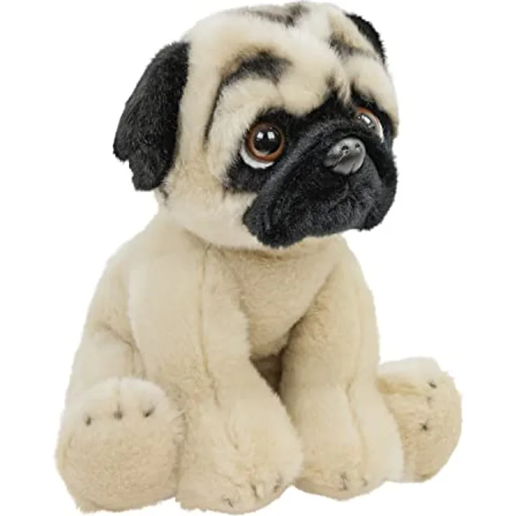 Teddys Rothenburg Kuscheltier Mops 30 cm sitzend Hund Plüschhund in Beige/schwarz