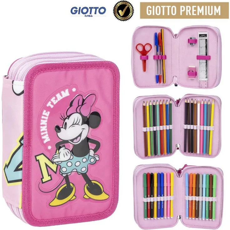 Disney Federmäppchen Disney Minnie Team, gefülltes 3-etagiges Mäppchen mit Schulutensilien, ca. 20 × 13 × 7 cm, rosa