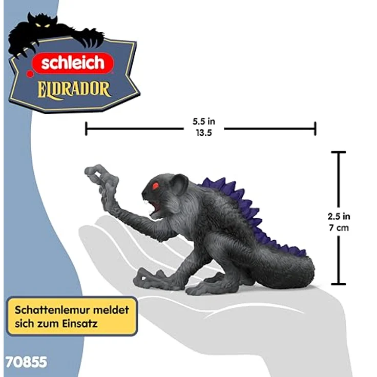 Schleich Schatten Lemur (70855) Eldrador Creatures, detailreiches Spielzeug mit tiefschwarzem Fell, perfekt für Abenteuer in der Schattenwelt – Bild 6