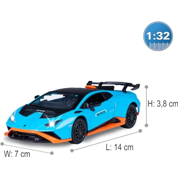JAMARA 402616 Lamborghini Huracán STO Diecast 1:32, Modellauto mit LED-Licht, manuell öffnenden Türen und Rückzugmotor, Geschenkidee für Kinder – Bild 3