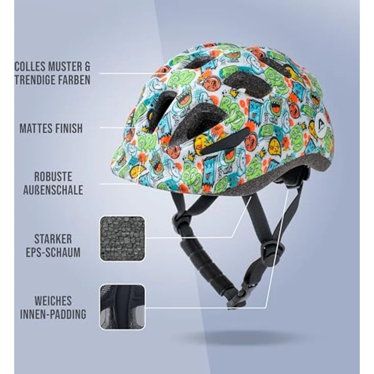 Apollo Kinder Fahrradhelm, Multisport Helm für Kinder & Jugendliche, verstellbar (S/M), integrierter Reflektor, trendiges Design, blau – Bild 3