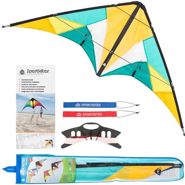 HQ Design Quickstep II Lenkdrachen, Zweileiner Flugdrachen für Kinder und Erwachsene ab 10 Jahren, 60x135cm, inkl. 20kp Polyesterschnur, 2x20m auf Winder, 2-5 Bft, Blossom – Bild 1
