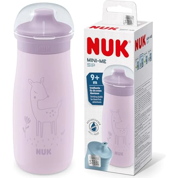 NUK Mini-Me Edelstahl Baby-Trinkflasche, unzerbrechlich, 300ml/500ml, auslaufsicher, beißfester Trinkaufsatz – Bild 1