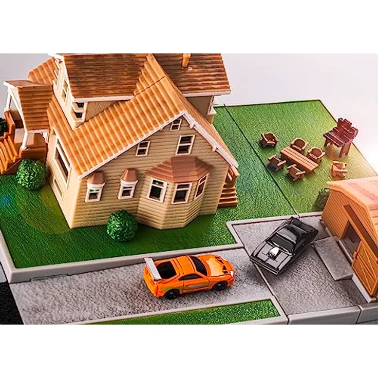 Jada Toys Fast & Furious Dom Toretto Haus - Nano Diorama (14x20x20cm) inkl. 2 Die Cast Autos (Dodge Charger und Toyota Supra), Garage und Außenflächen, Fast and Furious Fanartikel ab 8 Jahre – Bild 3