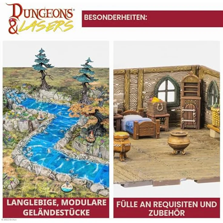 Archon Studio Dungeons & Lasers Swamps of Doom, 29-teiliges D&D Starter-Set mit Spielmatte und Miniatur-Geländeelementen, unlackiert und unmontiert, ab 14 Jahren – Bild 5