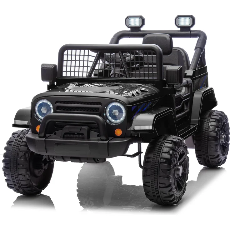 FCH Elektroauto für Kinder, 2,4-GHz-Fernbedienung, LED-Licht, Musik und USB, 12-V-Doppelantrieb, Schwarz, für Kinder von 3-5 Jahren