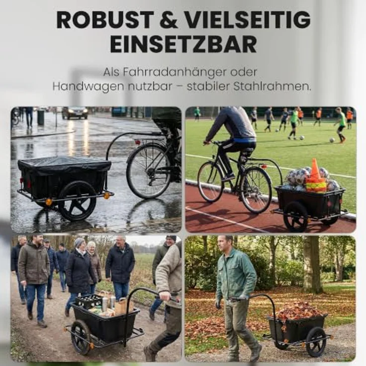 CLP Fahrradanhänger Haarlem, 2-in-1 Transportlösung mit Kupplung und wetterfester Plane bis 80 kg für 26-28 Zoll Fahrräder, schwarz – Bild 6