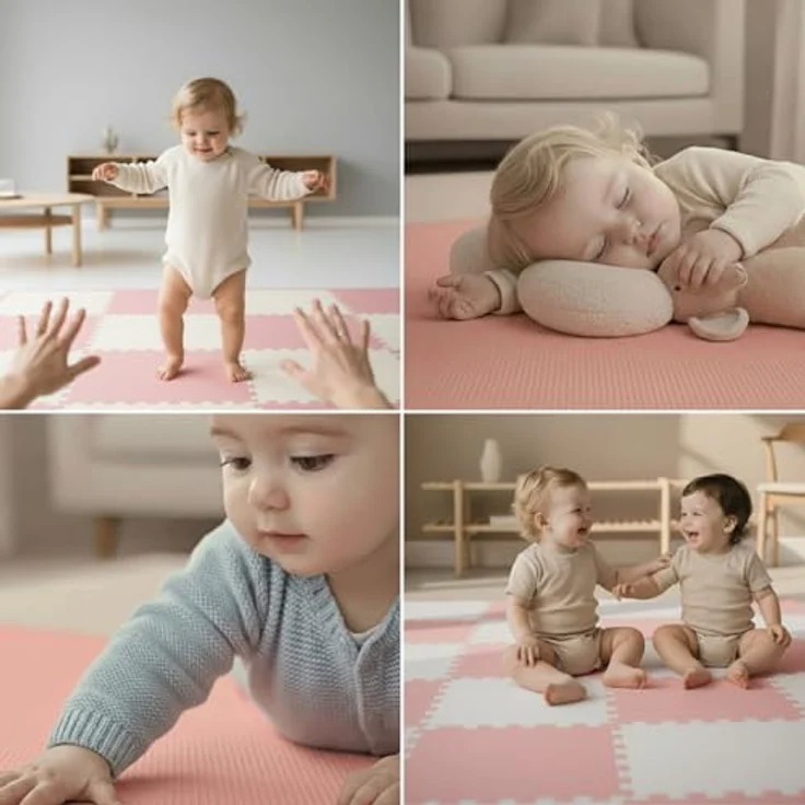 LittleTom Spielmatte Baby Puzzlematte Rosa & Weiß, 18-teilig, 180x90 cm, EVA Schaumstoff, rutschfest, allergikerfreundlich – Bild 4