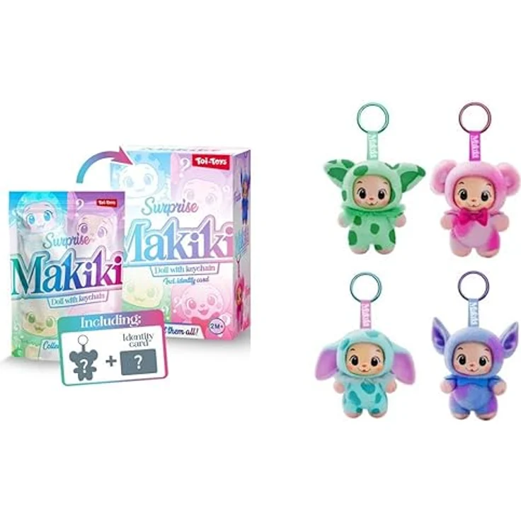 Toi-Toys MAKIKI Surprise Schlüsselanhänger, bunte flauschige Sammelfigur in Überraschungsverpackung, H 15 cm – Bild 1