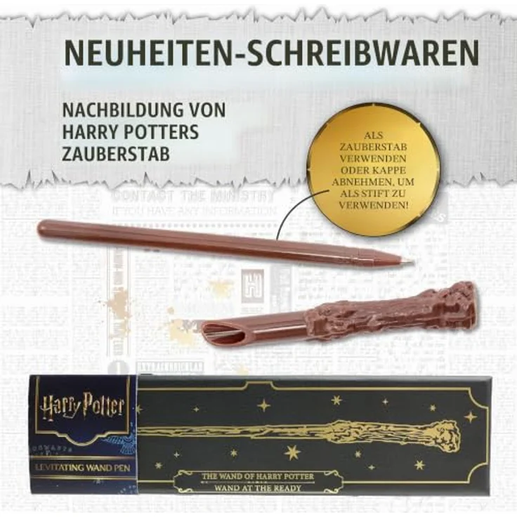 Blue Sky Studios Harry Potter Schwebender Zauberstab-Stifte-Set, Sammlerstück mit hochwertiger schwarzer Tintenroller-Tinte, in ollivanders-inspirierter Sammelbox – Bild 3