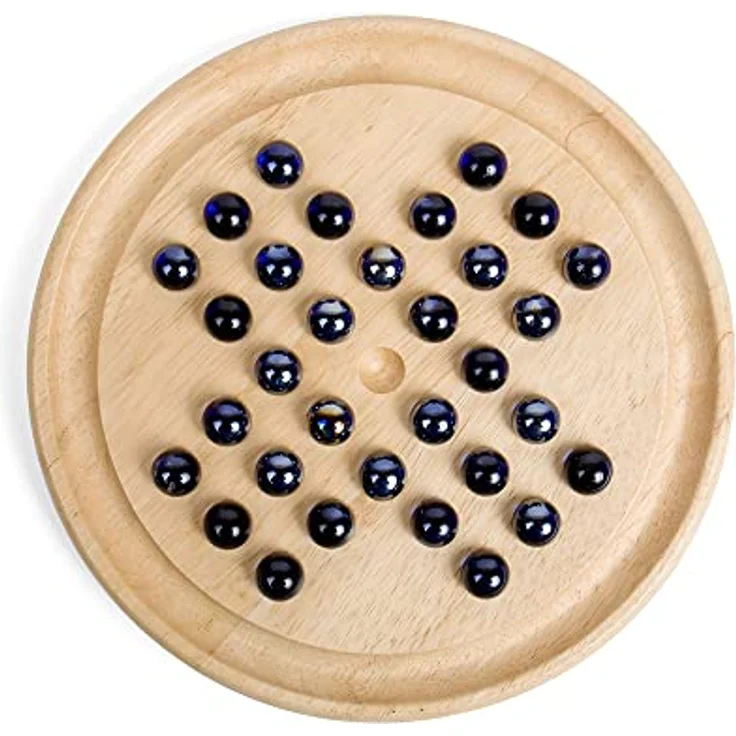 Bigjigs Toys Solitär, Kreisförmiges Holzbrett & Marmor, ab 1 Jahr, Brettspiel – Bild 4