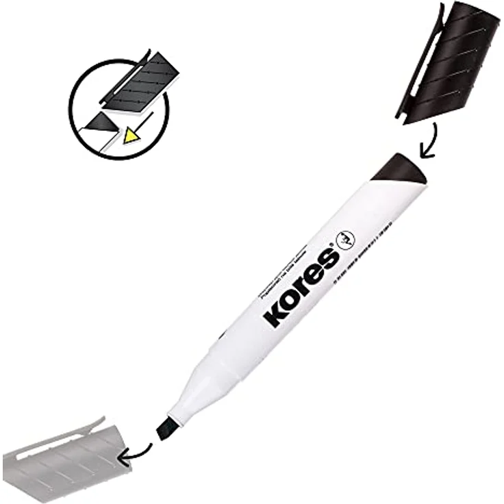 KORES Whiteboard Marker M20865, 5er Set mit 3-5mm Keilspitze, schwarz, blau, rot, grün + magnetischem Schwamm, schnelltrocknend, rückstandslos entfernbar – Bild 7
