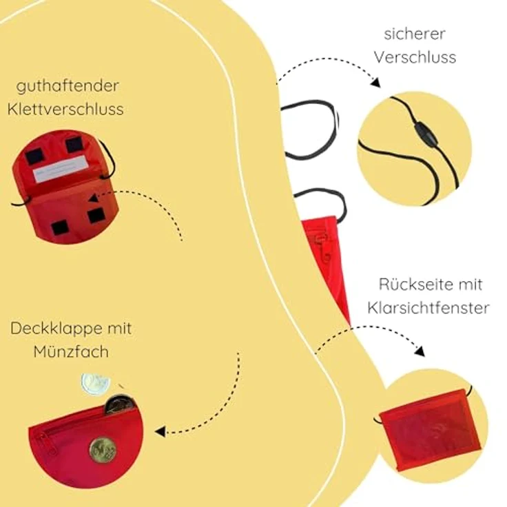 minimutz Kinder Geldbeutel, Geldbörse zum Umhängen mit Sichtfenster für Busausweis, Portemonnaie zum Schulanfang, rot – Bild 4
