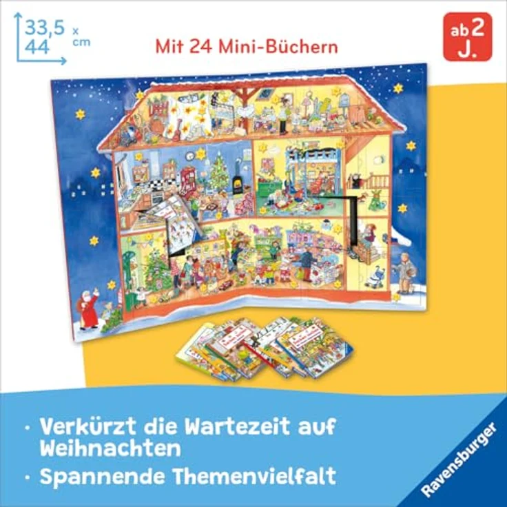 Ravensburger Spielzeug-Adventskalender Mein großer Sachen suchen Adventskalender, 24 Mini-Pappbilderbücher für Kinder ab 2 Jahren, Weihnachtsthemen und Lieblingsmotive – Bild 3
