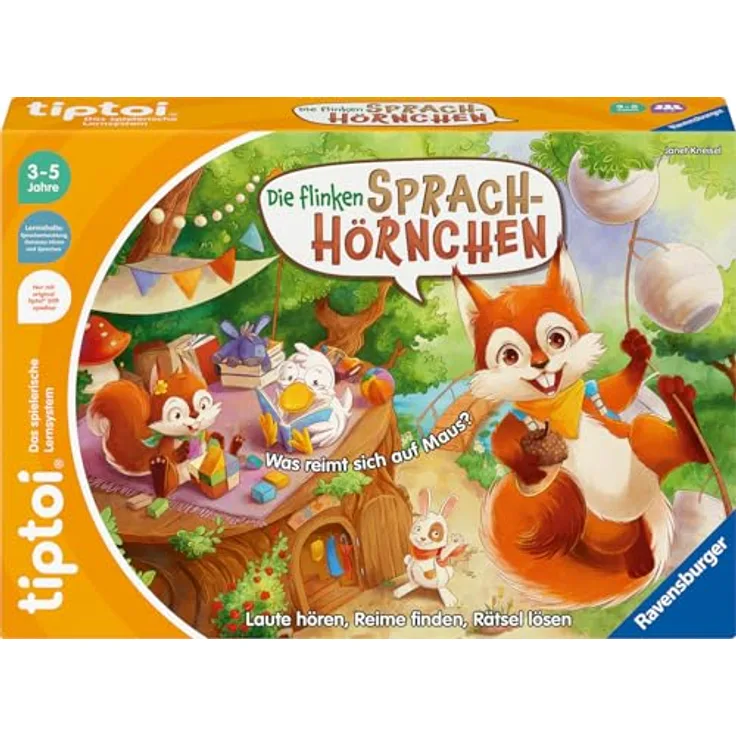 Ravensburger tiptoi® Die flinken Sprach-Hörnchen, Lernspiel mit Reimen und Wortspielen, Made in Europe, FSC®-zertifiziert