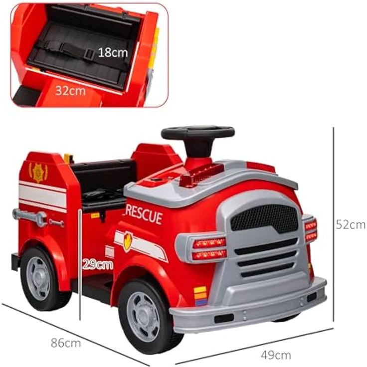AIYAPLAY Elektro-Kinderauto Fahrt auf Feuerwehrwagen, 12V Kinder Elektroauto, mit Sirene und blinkenden Lichtern, für Jungen und Mädchen, Rot – Bild 5