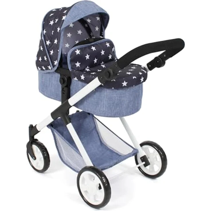 Bayer Chic 2000 Puppenwagen Mila, 2in1 Kombi-Puppenwagen, beidseitig steckbar, ergonomisch höhenverstellbarer Schiebegriff, Sternchen Navy – Bild 1
