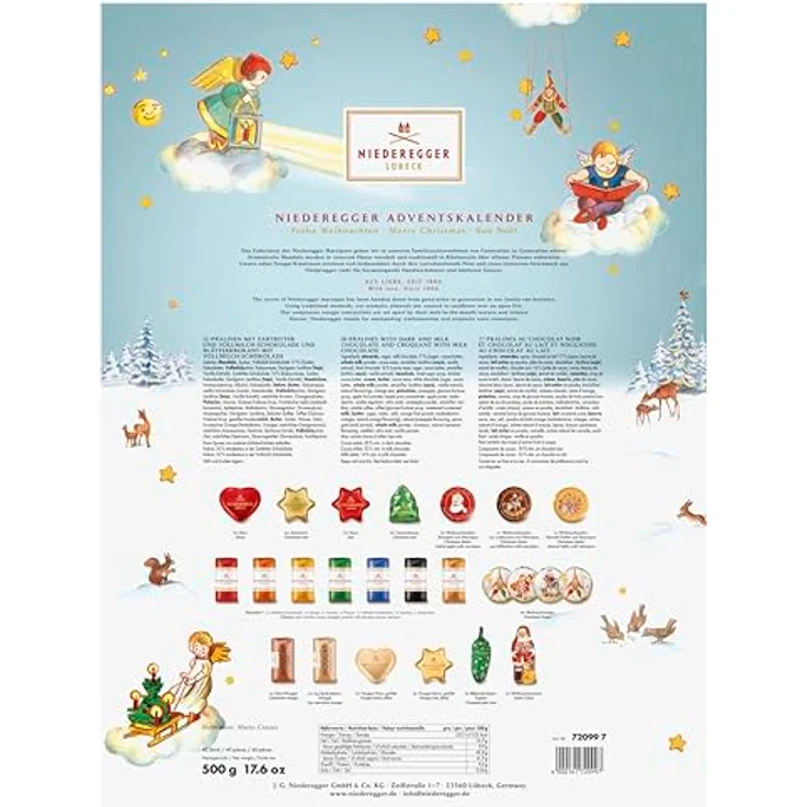 Niederegger Adventskalender Weihnachtsmann, 45x33 cm mit Pralinen-Auswahl und Lübecker Marzipan, 500g – Bild 2