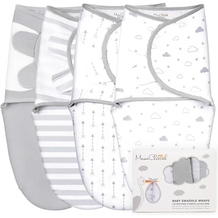 Mama Cheetah Baby Swaddle Sack, Bio-Baumwolle Einschlagdecke, verstellbare Swaddle Schlafsäcke für Neugeborene 0-3 Monate, unisex, 4-Pack – Bild 1