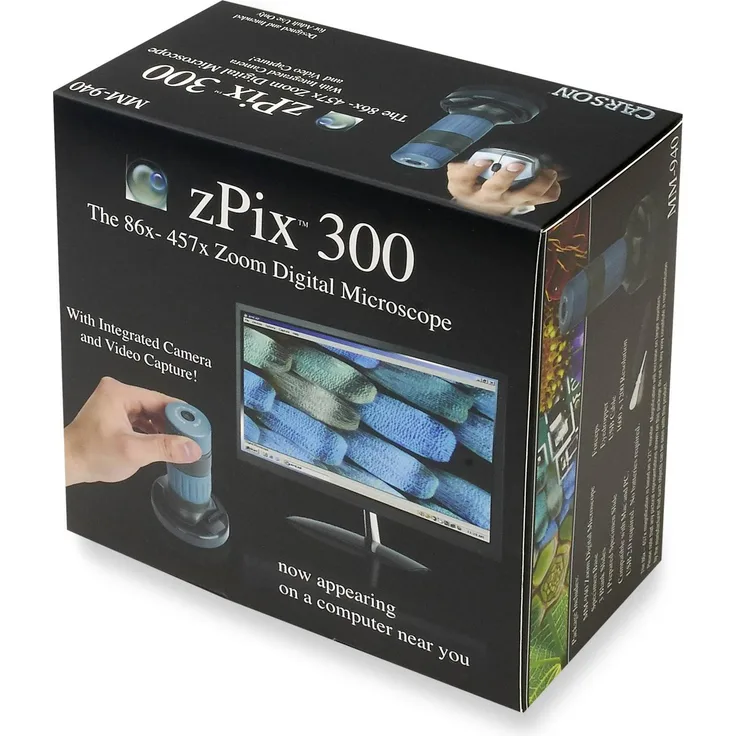 Carson Optical zPix 300 MM-940, 2-Megapixel-Zoom-USB-Digitalmikroskop mit 86x-457x Vergrößerung, kompatibel mit Windows und Mac