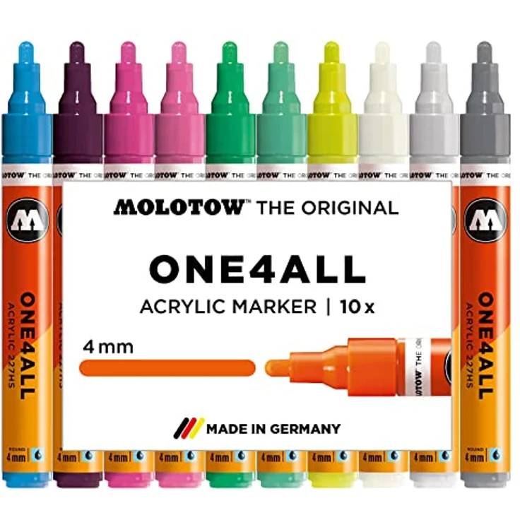 Molotow One4All 227HS Acryl Marker Basic-Set 3, hochdeckend und permanent, UV-beständig, für fast alle Untergründe, 10 Stück sortiert – Bild 1