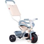 Smoby Dreirad Be Fun Komfort Blau - Mitwachsend - Schubstange mit Einkaufsbeutel - Fahrzeug für Kinder ab 10 Monate