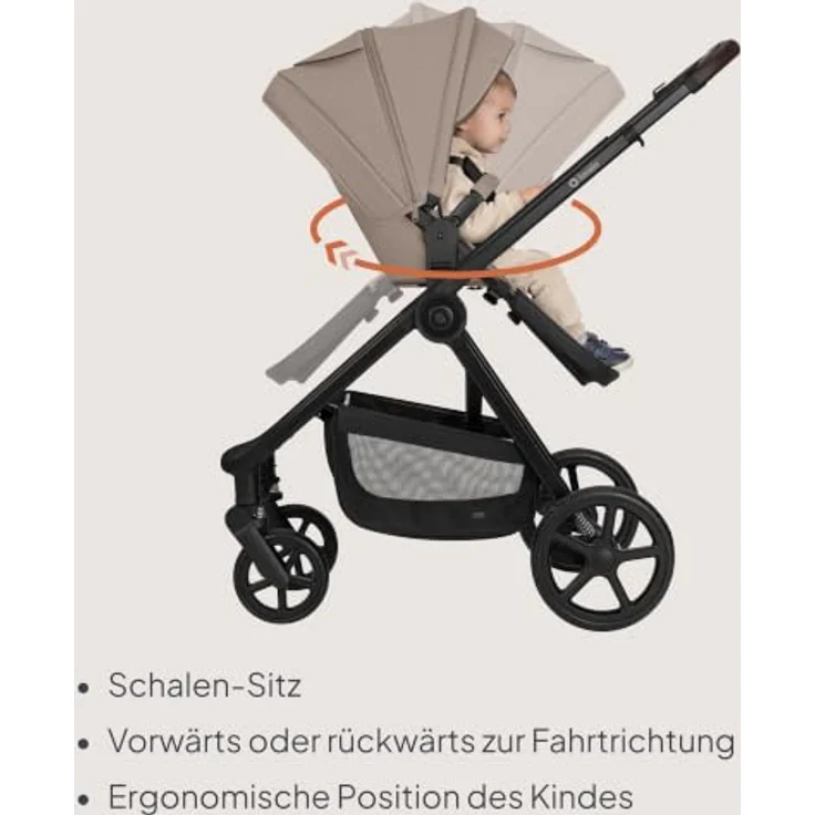 Lionelo Greet 3in1 Kombikinderwagen mit Babywanne, Sportsitz und Babyschale, leicht, federung, UPF50+, wendbar - Beige – Bild 7