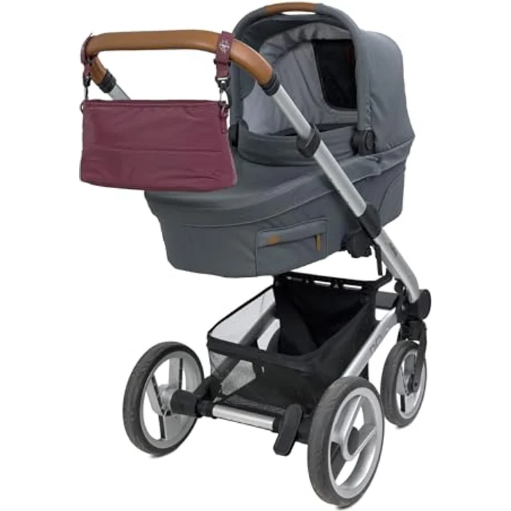 LÄSSIG Baby Kinderwagenorganizer Deep Red, praktischer Buggy Organizer mit Reißverschluss und Befestigungshaken für sicheren Zugriff auf Snacks und Getränke – Bild 3
