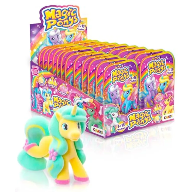 CRAZE Magic PONYS Komplettes Verkaufsdisplay, 24 Sammelfiguren mit Tattoos und Zubehör, inklusive 1 Prinzessin Pony mit goldener Krone