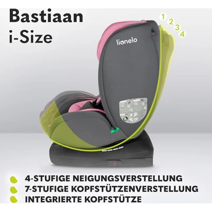 lionelo Autokindersitz BASTIAAN I-SIZE, i-Size / 0-36 kg / Isofix + Top Tether, ab Geburt bis 12 Jahre, 360° EasyTurn, SideProtect, Memory Foam, (Set) – Bild 5
