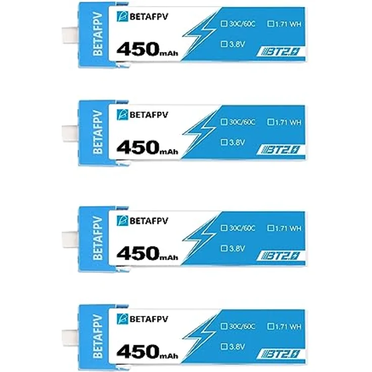 BETAFPV 4pcs BT2.0 450mAh 1S Lipo Akku 3.8V 30C/60C mit BT2.0 Anschluss für FPV RC Whoop Drones wie Cetus Pro, Meteor75 und Emax Tinyhawk