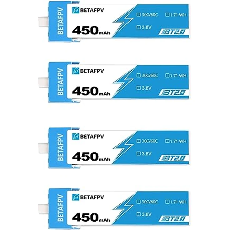 BETAFPV 4pcs BT2.0 450mAh 1S Lipo Akku 3.8V 30C/60C mit BT2.0 Anschluss für FPV RC Whoop Drones wie Cetus Pro, Meteor75 und Emax Tinyhawk – Bild 1